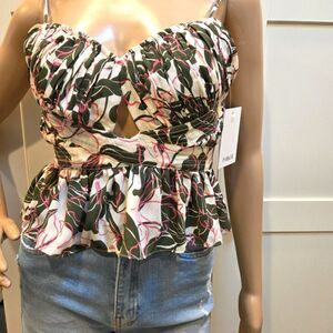 NWT Parker Tropical Print Camisole Peplum Top W/ Keyhole Green and Pink …